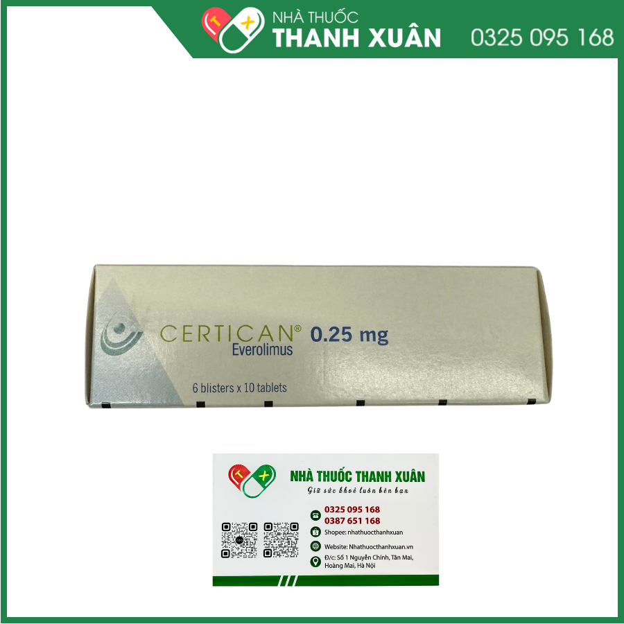 Certican 0.25mg dự phòng thải tạng ghép ở bệnh nhân ghép thận hoặc tim